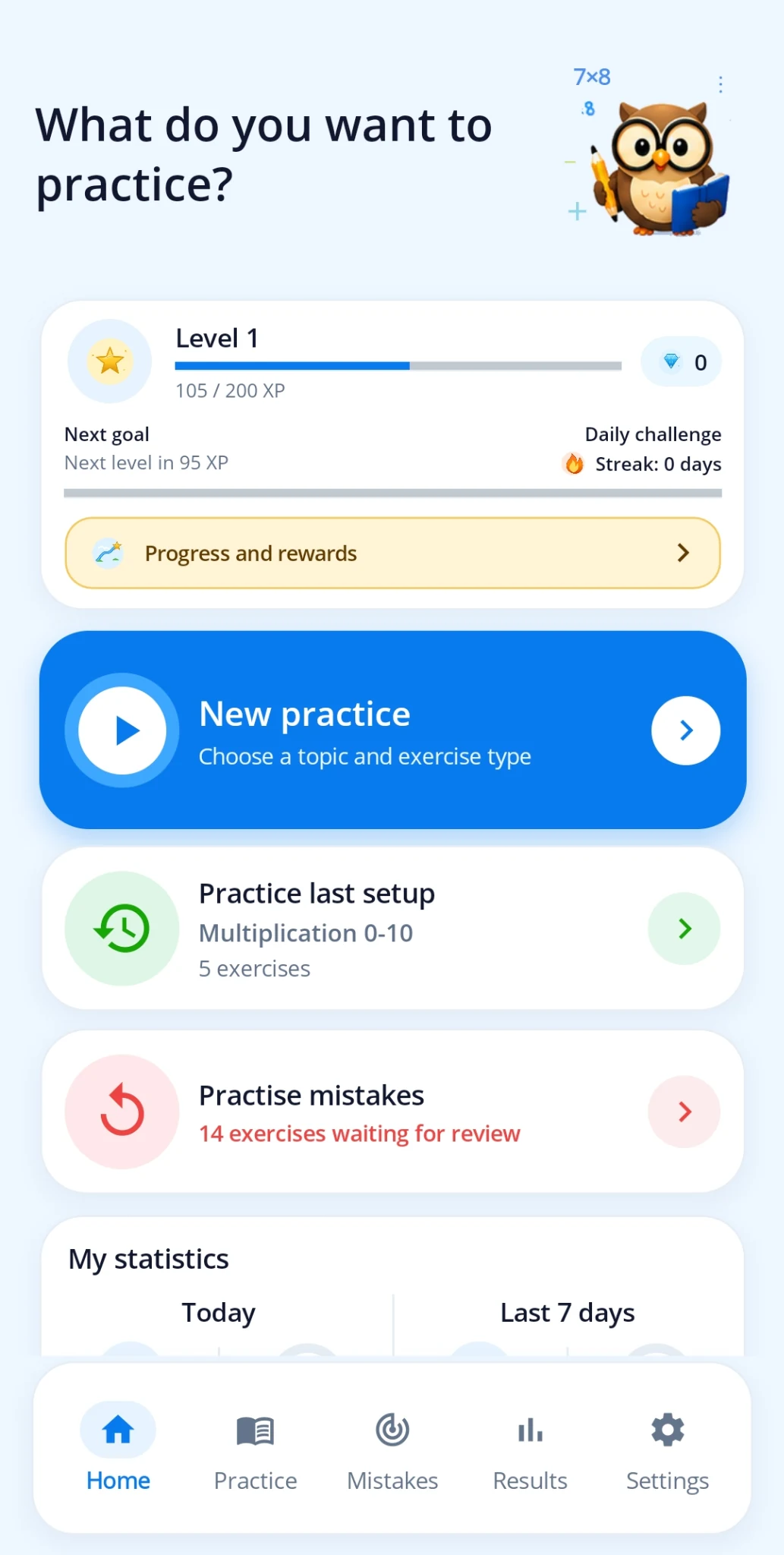 Mathmino home screen