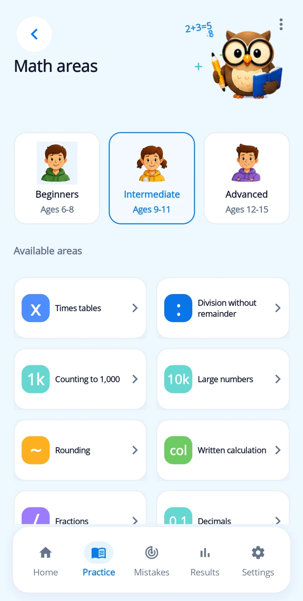 Mathmino math areas screen